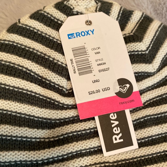 Roxy Rally Time reversible striped beanie, charcoal and white stripe, NWT - Picture 12 of 12